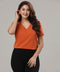 Button Detailed Solid Chiffon Orange Top